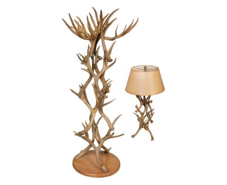 Antler Coat Rack  (2) total items including a coat rack comprised of antlers on a wood base; together with a resin antler sty