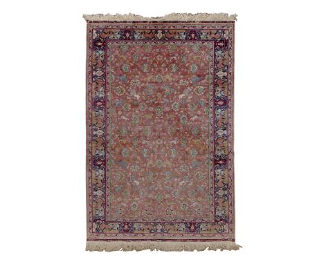 Turkish Kayseri Silk Rug  Silk on silk, the central panel having a floral scroll interspersed with multiple animal images, th