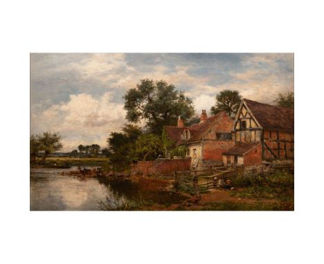 Benjamin Williams Leader (British, 1831-1923) 'A Worcestershire Manor House' Oil on Canvas  1893, signed lower left, a scenic