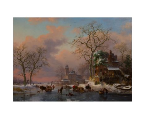 Frederick Marinus Kruseman (Dutch, 1816-1882) 'A Winter Landscape with Figures' Oil on Canvas  1875, signed and dated lower l