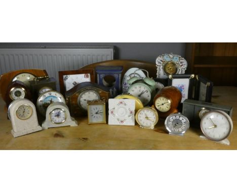A collection of mantle and alarm clocks, to include a Veglia alarm clock with AL/SIL and CONT/REP levers 