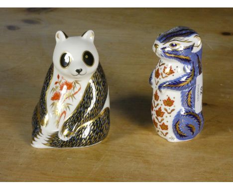 A Royal Crown Derby ceramic panda, and a Royal Crown Derby ceramic Otter both with gold seals (2) 