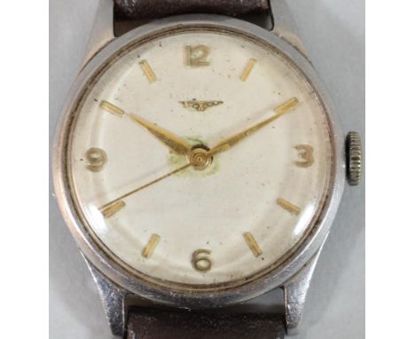 Longines, a stainless steel manual wind gentleman's wristwatch, c. 1958, 17 jewel movement, 9605538, 12.68ZS, with presentati