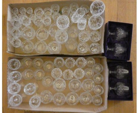 A quantity of Edinburgh crystal drinking glasses including sets of wine, whiskey, and brandy. (2) 