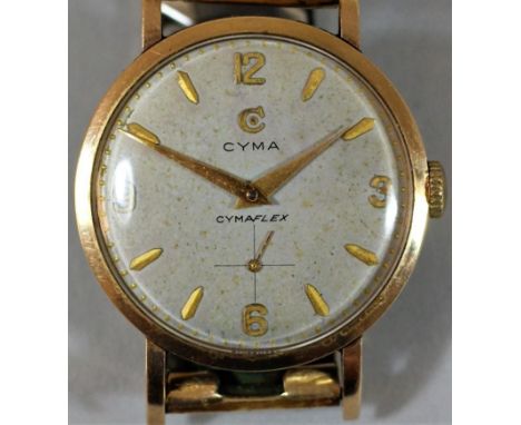Cyma, Cymaflex, a 9ct gold manual wind gentleman's wristwatch, c.1961, presentation inscription, 33 mm diameter. 