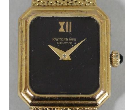 Raymond Weil, a gold plated ladies manual wind wristwatch, with integral bracelet, case