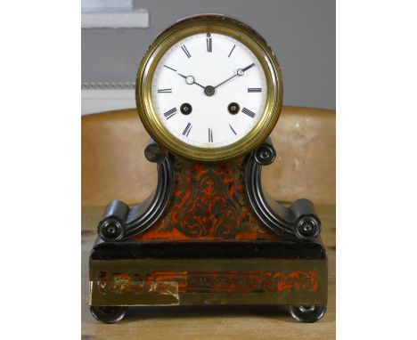 A 19th century French ebonised, brass and red tortoiseshell Boulle type mantle clock, the movement signed R. Fage, Paris, str