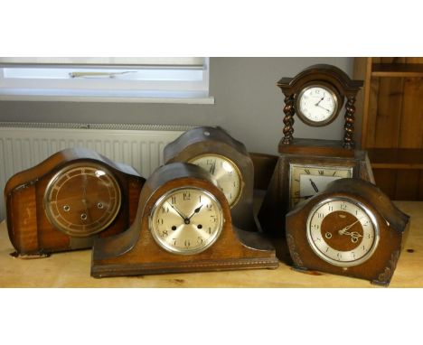 A 1930's Prestons Ltd barley twist mantle clock and 5 other mantle clocks 