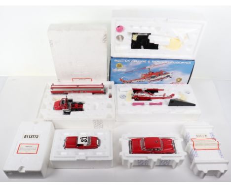 Four Franklin mint USA Fire Engine Models, 1956 Nash Metropolitan, Fire Chief Car, Mack Firefighting Tanker Hose Co No 3, Che