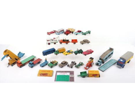 Quantity of unboxed Dinky Toys including: 14a BEV truck,23c Mercedes Benz Racing car, 25m Bedford end tipper,25y Universal Je