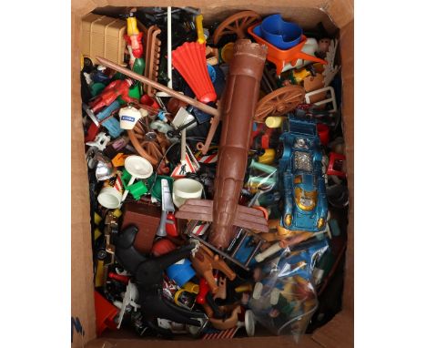 Large collection of vintage Geobra playmobile, including 80+ figures, 20+ animals, lots of different accessories, helmets, ha