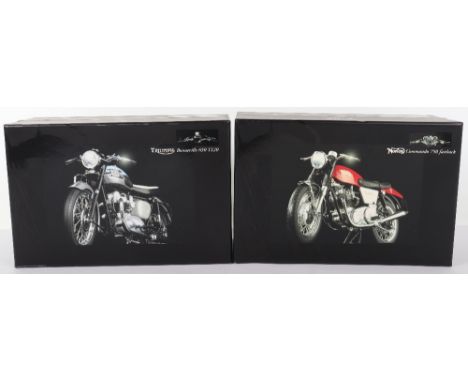 Two Boxed Minichamps Classic Bikes Series, metal 1:12 scale, No.6 Norton Commando 750 fastback 1968 red motorcycle and No.7 T