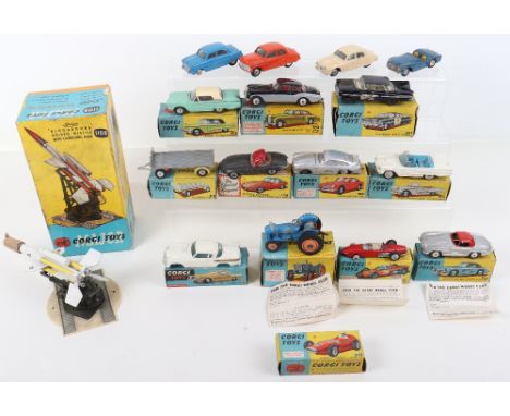 Quantity of Vintage Playworn Corgi Toys including: boxed 55 Fordson Power Major tractor, with Corgi model club leaflet,101 Tr