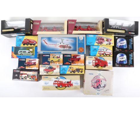 Corgi Classics Emergency Services related diecast models, including 97389 Chevrolet, 52403 Mack B, 52004 St Marys county, 973