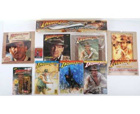 Quantity of Indiana Jones memorabilia/collectibles, including two 1990 last crusade calendars, 1984 temple of doom soundtrack