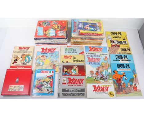 Quantity of Vintage Asterix comics and books, including game books 1-3 by Hodder and Stoughton, five Ompa-pa albums of comics