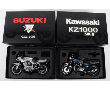 Two Boxed Wits Mile Stone Motor Cycle Models, metal 1:12 scale, Suzuki GSX 1100S and Kawasaki KZ1000 MK.II, both in near mint