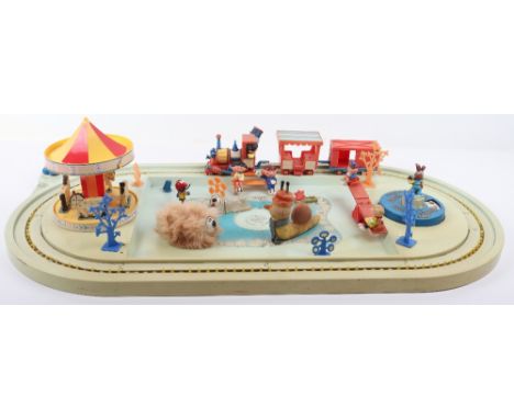 Corgi Toys&nbsp;853 Magic Roundabout Playground Set, contents: decorated playground with hand operated railway track, train w