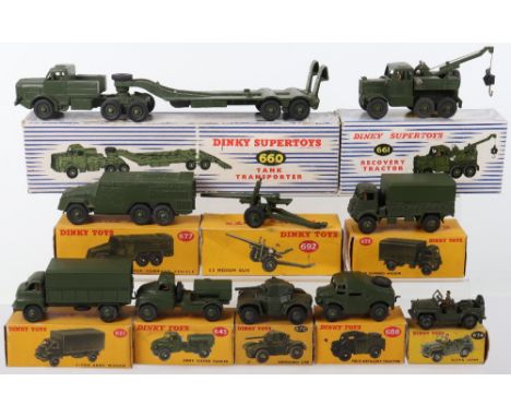 Boxed  Military Dinky Toys, including: 621 Bedford 3 Ton wagon,623 Army covered wagon,  643 Army water tanker,660 Antar Tank 