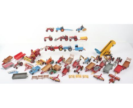 Large Quantity Of Dinky Corgi Toys Farm Tractor and Implements, including: Corgi Toys  2 x 50 Massey-Ferguson 65 Tractors  (o