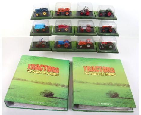 Quantity of Hachette Tractor Models and the world of farming books including two large folders,450+ pages on tractors and 250