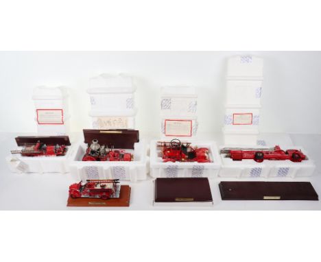 Five Franklin mint Fire Engine Models, 1938 Ford, 1922 Ahrens Fox R-K-4, 1912 Christie Front Drive Steamer fire engine, 1916 