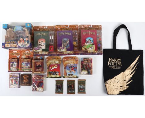 Selection of Harry Potter Merchandise, including sealed quidditch card game set 2000, Mattel uno card game sealed 2000, three