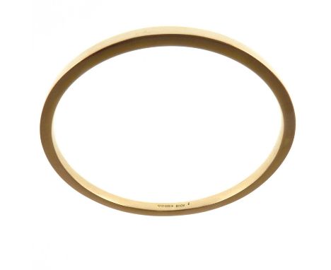 A 9ct gold square tubular bangle, hallmarked to inside, inner diameter 7.1cm, outer 7.8cm, approx. 10.8g.