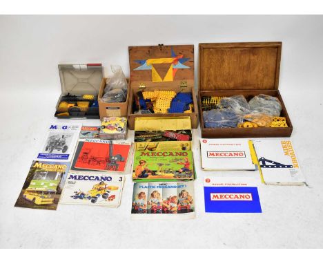 MECCANO; two wooden boxes containing a quantity of vintage and contemporary Meccano, various colours, related hardware, nuts 