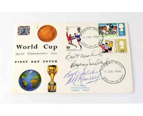 A first day cover bearing the signatures of Bobby Moore and Alf Ramsey.Condition Report: We have not authenticated this signa