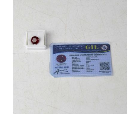 A loose 10.47 carat round ruby with GIL Laboratory Certificate.