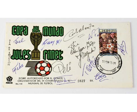 BRAZIL 1970; a first day cover bearing the Brazil 1970 team signatures to include Pele, Edu, Jarizhio, Felixz, Carlos Alberto