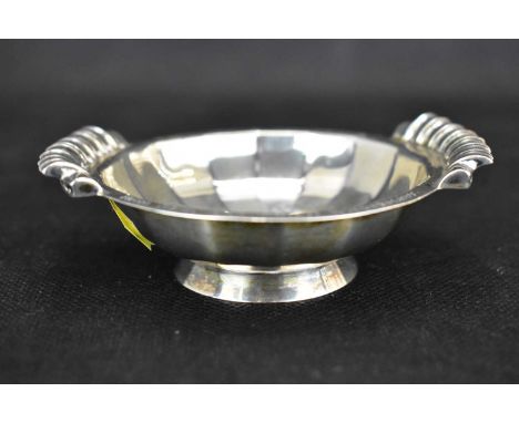 A small silver twin-handled taster inscribed 'Ruby 1911-1951 Wedding from Reg, Vera, Brian and Rosemary', James Dixon &amp; S