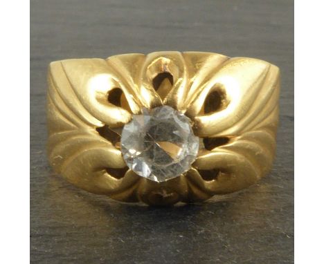 A gentlemen's vintage gold signet ring, with central claw set white stone, size Q, marks rubbed, approx. 4.5g.Condition Repor