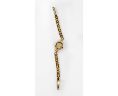 ROTARY; a ladies' 9ct yellow gold watch, the white dial set with Arabic numerals, on a 9ct gold bracelet link strap.Condition