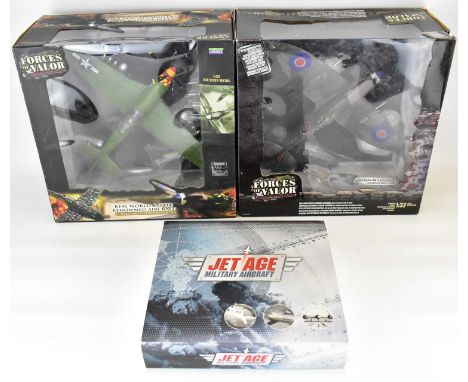 UNIMAX; two diecast scale model war planes from the 'Forces of Valor' range comprising a US P-51D Mustang and a UK Spitfire M