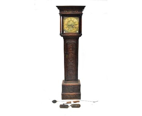 REDSHAW, NEWCASTLE; a Georgian oak eight-day longcase clock, the brass dial set with Roman and Arabic numerals, subsidiary se