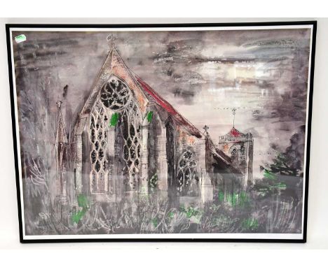 AFTER JOHN PIPER; a coloured print of Dorchester Abbey, bearing printed signature lower left, 57 x 78cm, framed and glazed.