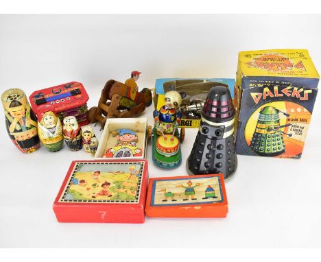 Various collectible vintage toys to include a BBC 'Doctor Who and the Daleks Friction Drive' with siren and flashing light by