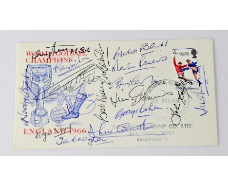WORLD CUP 1966; a first day cover bearing signatures to include Gordon Banks, Martin Peter, Ian Callaghan, George Cohen, Ray 