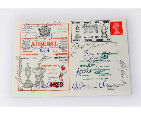 ARSENAL FC; a first day cover for League Champions 1970-71, bearing signatures to include Bob Wilson, Jon Sammels, Frank McLi