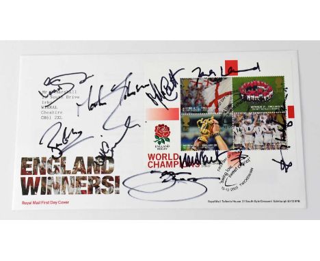 RUGBY WORLD CUP; a first day cover signed by members of the 2003 winning team.Condition Report: We have not authenticated thi