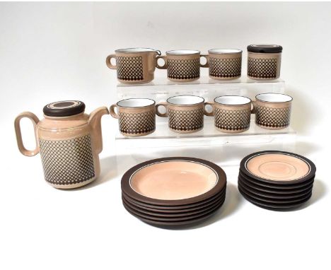 HORNSEA; a 'Coral' pattern coffee service to include six cups and saucers, coffee pot, milk jug, sugar bowl and six sandwich 