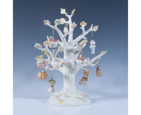 A Fall Holiday figure tree that can be adorned with 12 Fall motifs, such as a pumpkin, a turkey, a scarecrow, and a shaft of 