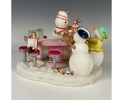 Limited edition Holiday tableau figurine of Sam the Snowman serving ice-cream to two young snow-children. Excellent details o