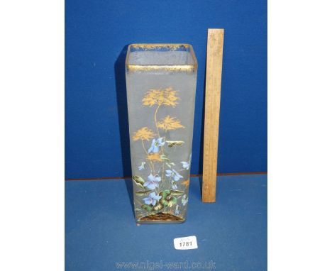 A very attractive French Art Nouveau square glass sleeve vase circa 1900, richly gilt and enamelled with flowers in the style