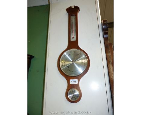 A Mahogany framed Aneroid Banjo Barometer/Thermometer/ Hydrometer by ''Moco, England'', 22 1/2'' long approx.