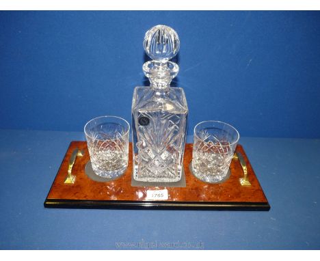A 'Crystal of Distinction' whisky Decanter and two glasses on stand.