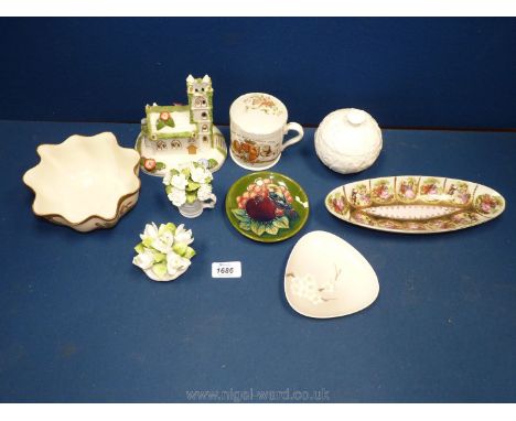 A quantity of china to include Coalport Countryware jam pot, Coalport Church Pastile burner, Royal Albert Snowdrop posy vase 