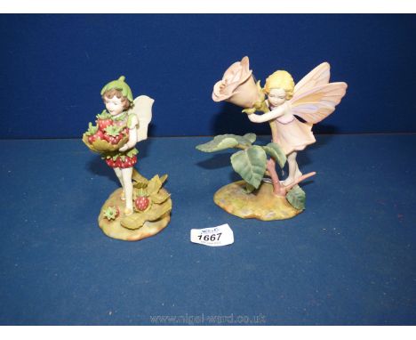 Two Royal Worcester Flower Fairies 'Strawberry' and 'Rose', boxed.